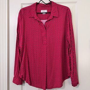 Hot Pink Paisley Liz Claiborne Rayon Long Sleen PullOver Blouse Petite XL
